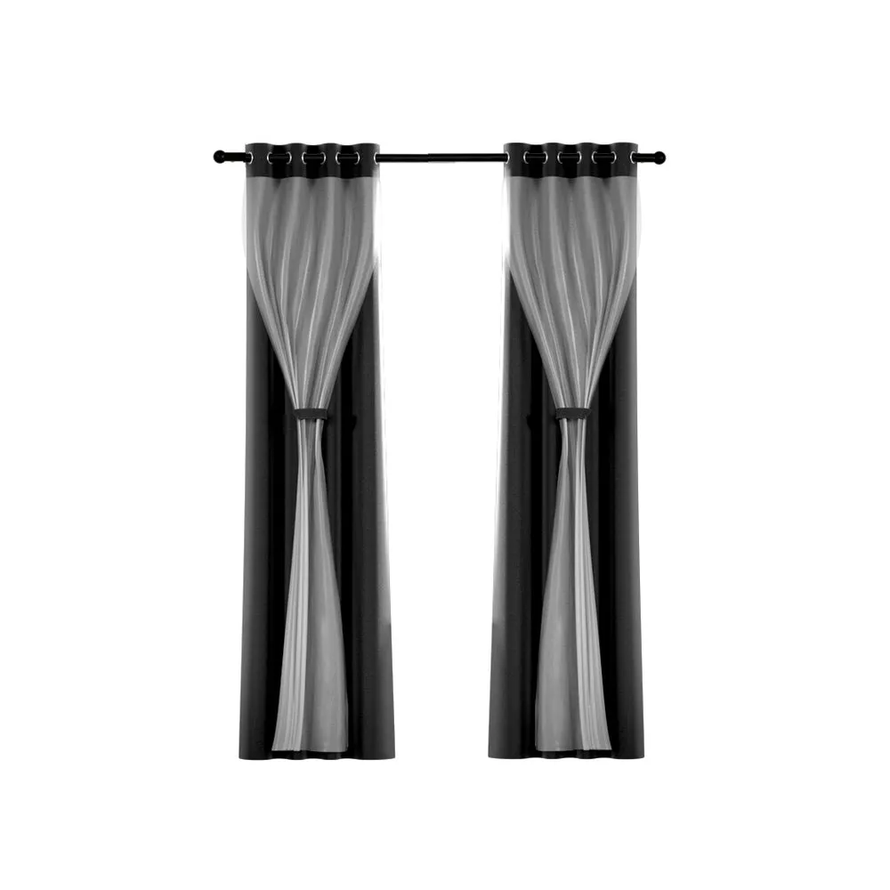 2X 132x242cm | Blockout Sheer Curtains | Black