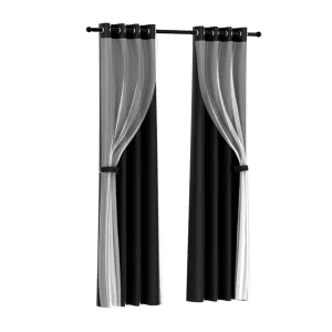 2X 132x242cm | Blockout Sheer Curtains | Black