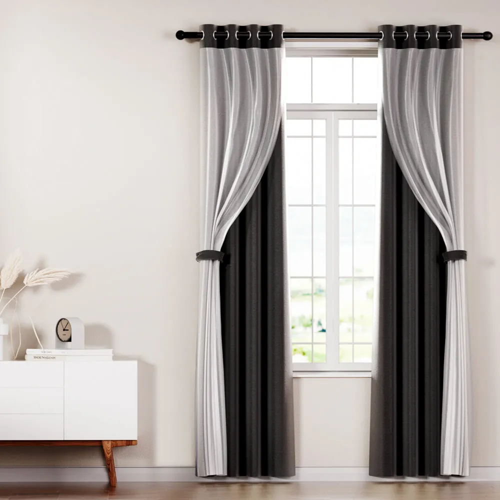 2X 132x242cm | Blockout Sheer Curtains | Black