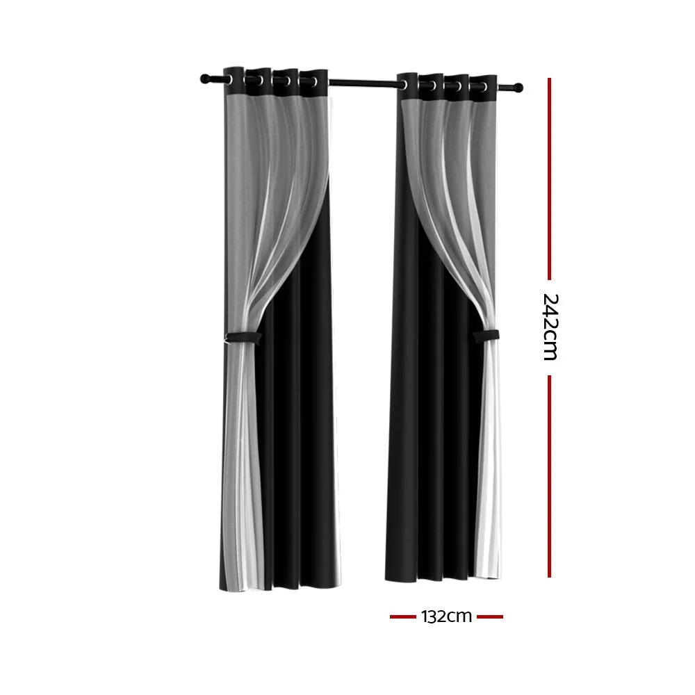 2X 132x242cm | Blockout Sheer Curtains | Black