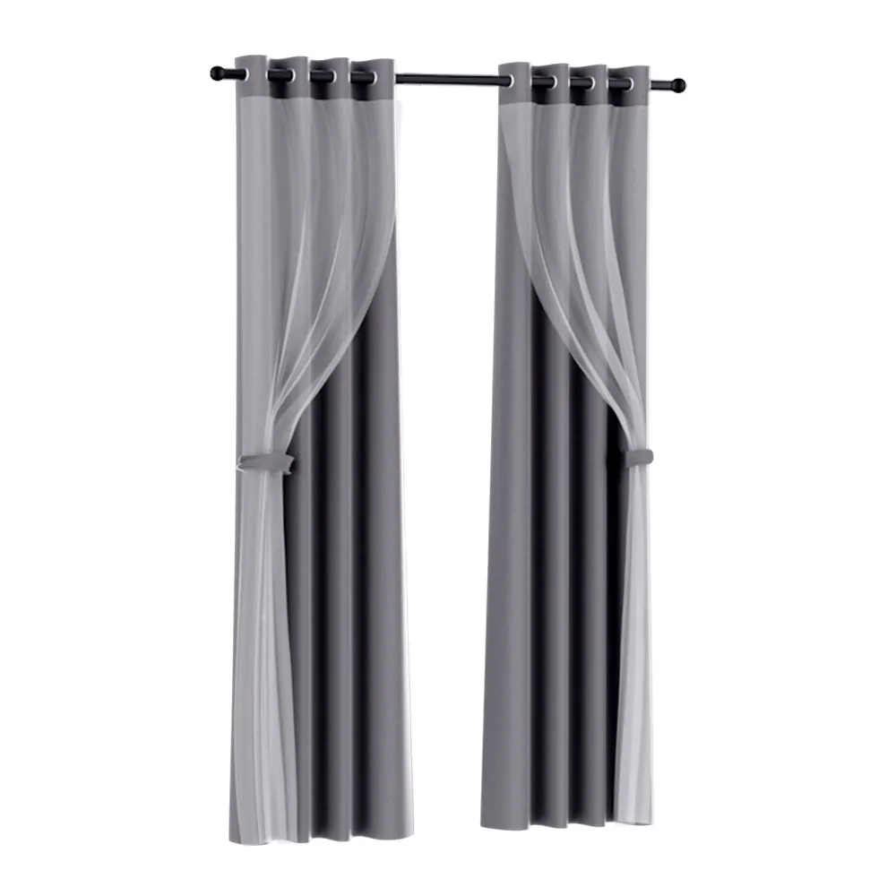 2X 132x242cm | Blockout Sheer Curtains | Charcoal
