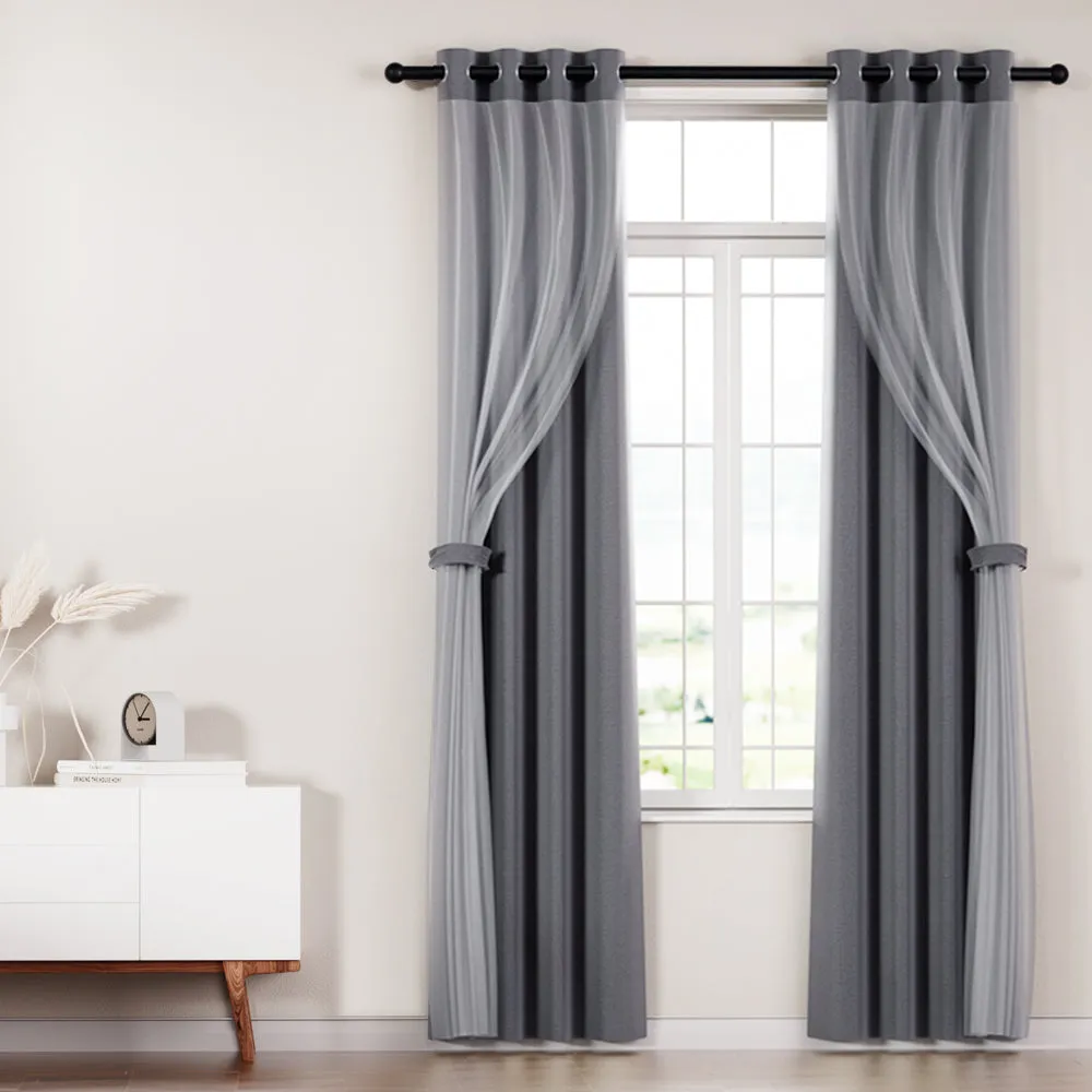 2X 132x242cm | Blockout Sheer Curtains | Charcoal
