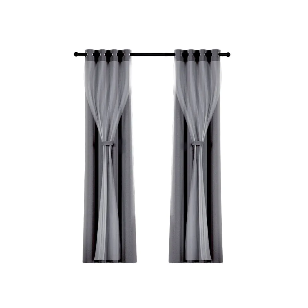 2X 132x242cm | Blockout Sheer Curtains | Charcoal