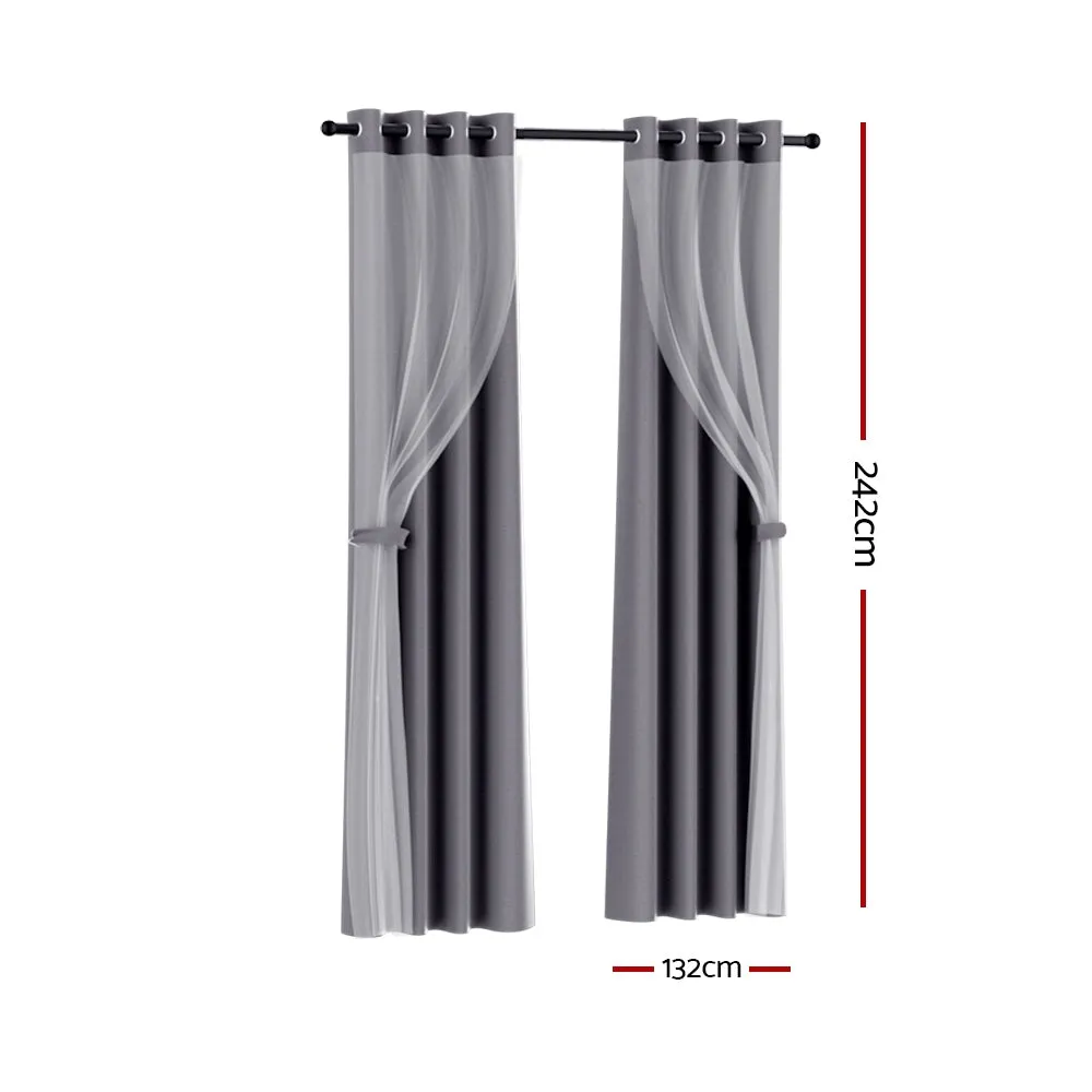 2X 132x242cm | Blockout Sheer Curtains | Charcoal