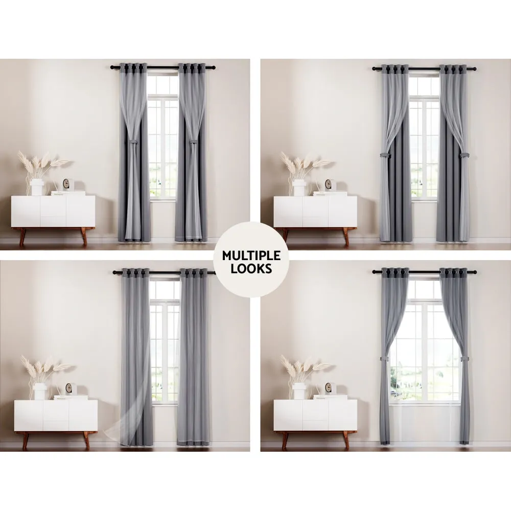 2X 132x242cm | Blockout Sheer Curtains | Charcoal