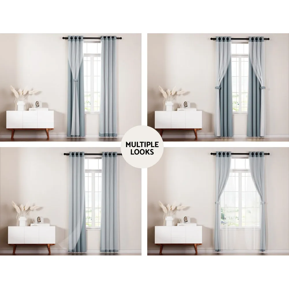 2X 132x242cm | Blockout Sheer Curtains | Light Grey