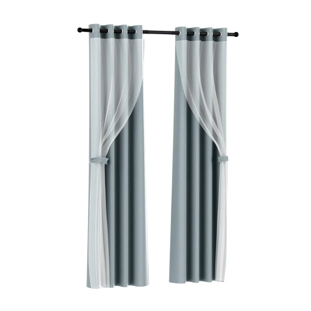 2X 132x242cm | Blockout Sheer Curtains | Light Grey