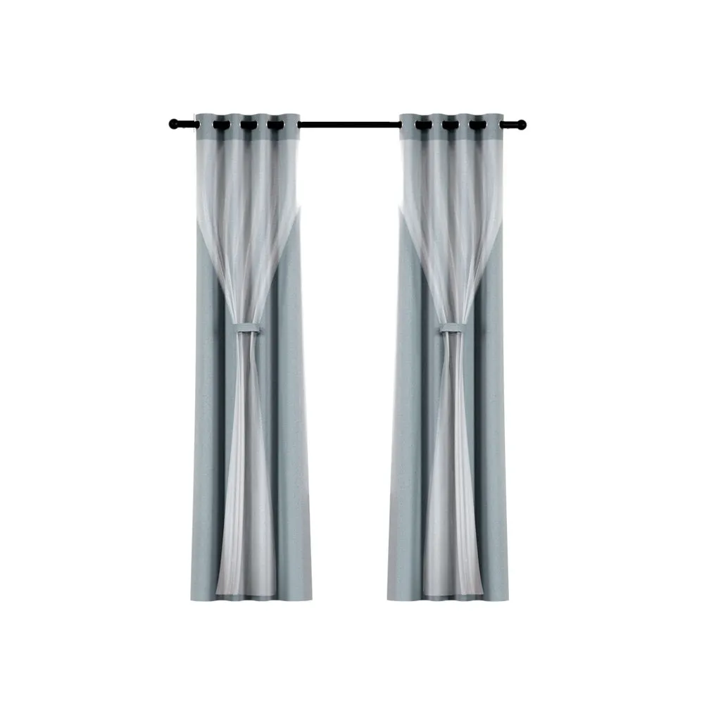 2X 132x242cm | Blockout Sheer Curtains | Light Grey
