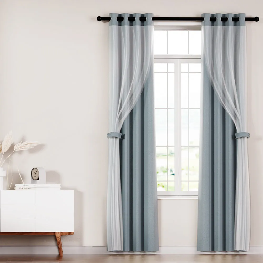 2X 132x242cm | Blockout Sheer Curtains | Light Grey