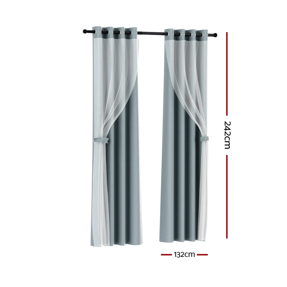2X 132x242cm | Blockout Sheer Curtains | Light Grey