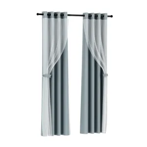 2X 132x242cm | Blockout Sheer Curtains | Light Grey