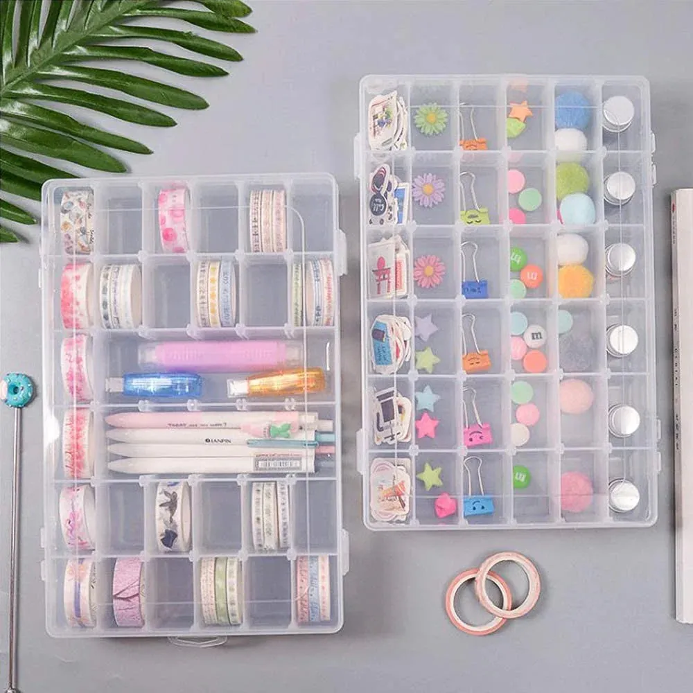 36 Grids Clear Plastic Organizer Jewelry Storage Box with Adjustable Dividers, Transparent Organizer Box (1pc)
