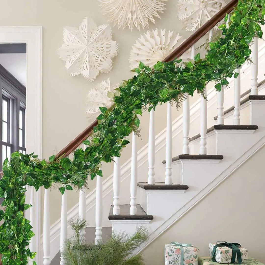 Artificial Leaves Garlands/Creepers Money Plant For home Décor Party decoration (Green, 6 Pieces)