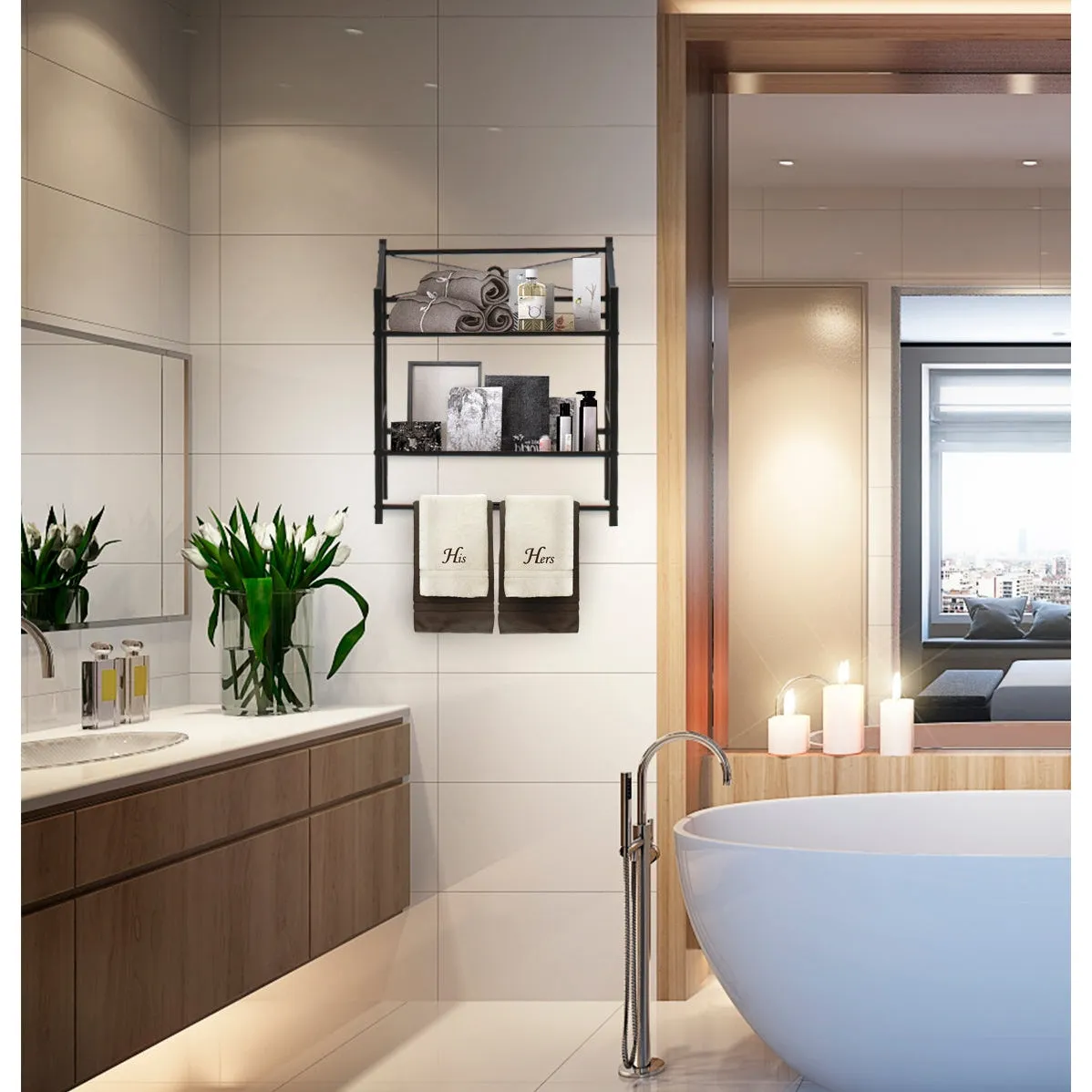 Bath Storage Shelf & Towel Bar (2 Tier)