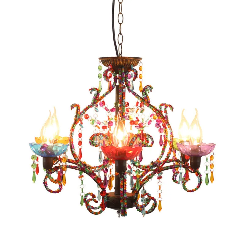 Bohemia Crystal Beaded Pendant Chandelier with 6 Lights - Copper Finish