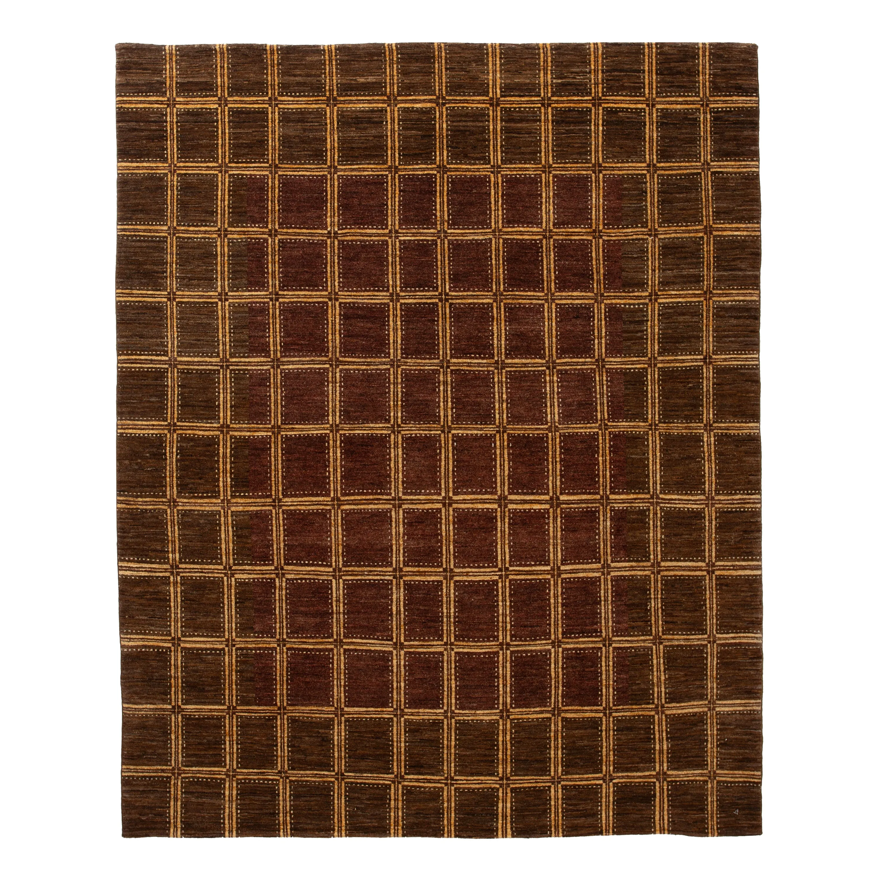 Brown Contemporary Wool Rug - 7'10" x 9'3"