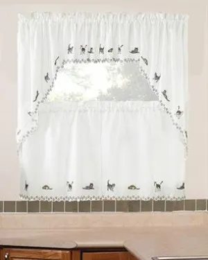 Cats Embroidered Tier, Valance and Swag Curtains