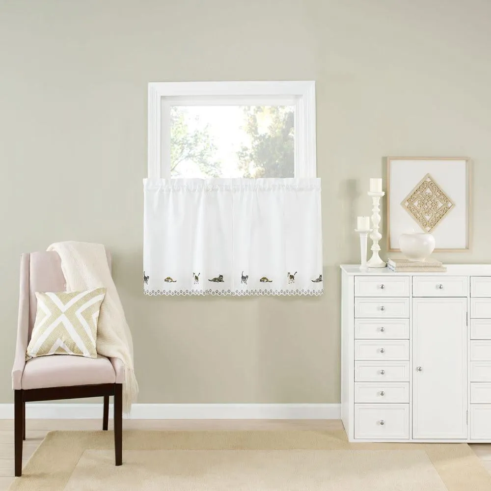 Cats Embroidered Tier, Valance and Swag Curtains