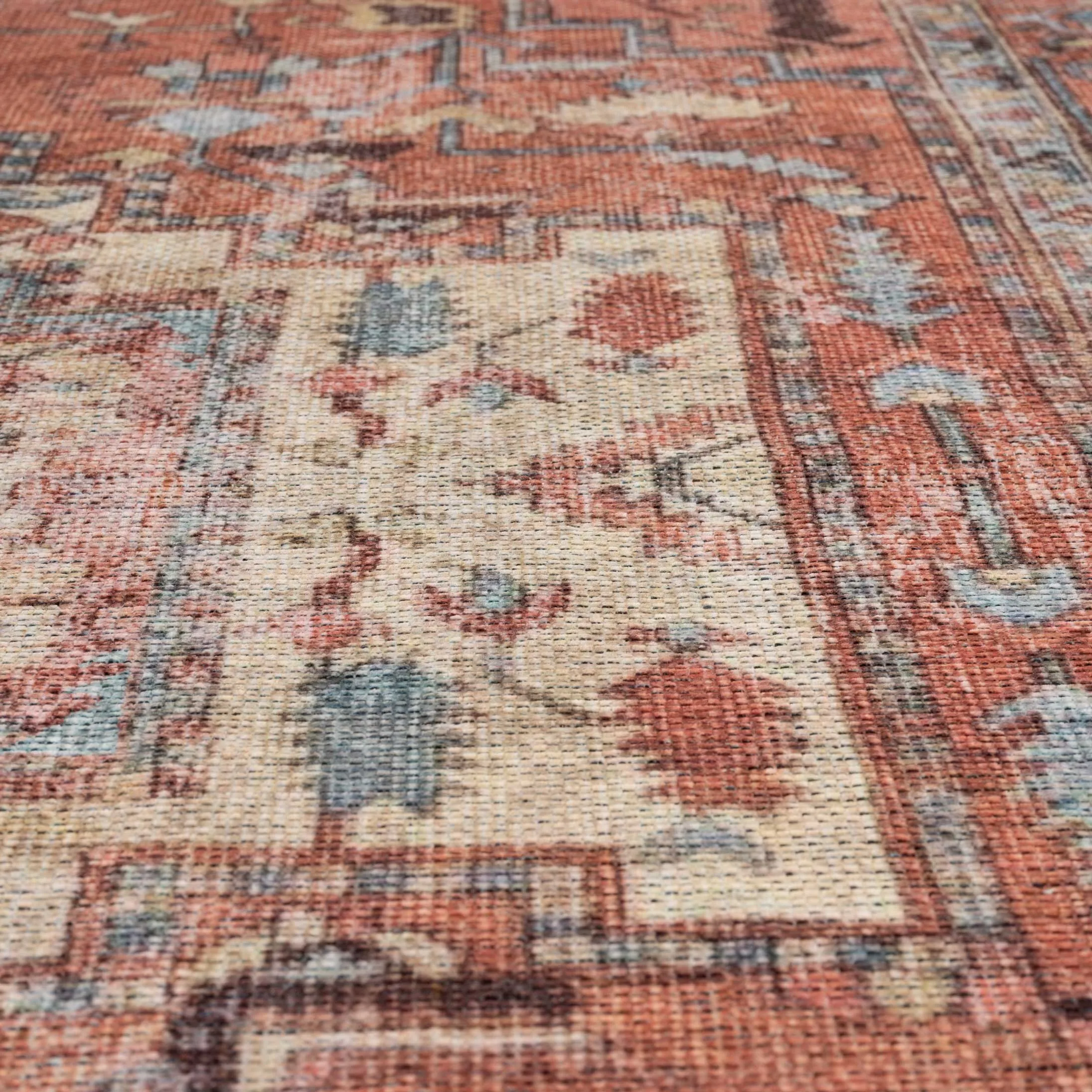 Distressed Terracotta Aztec Washable Boho Rug - Yana