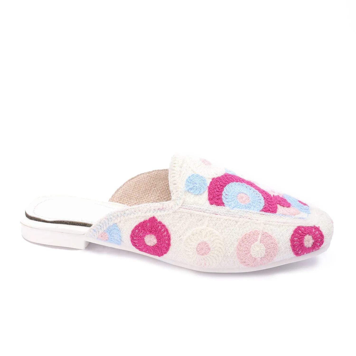 Embroidered Slip-On Mules-Pink