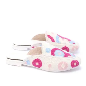Embroidered Slip-On Mules-Pink