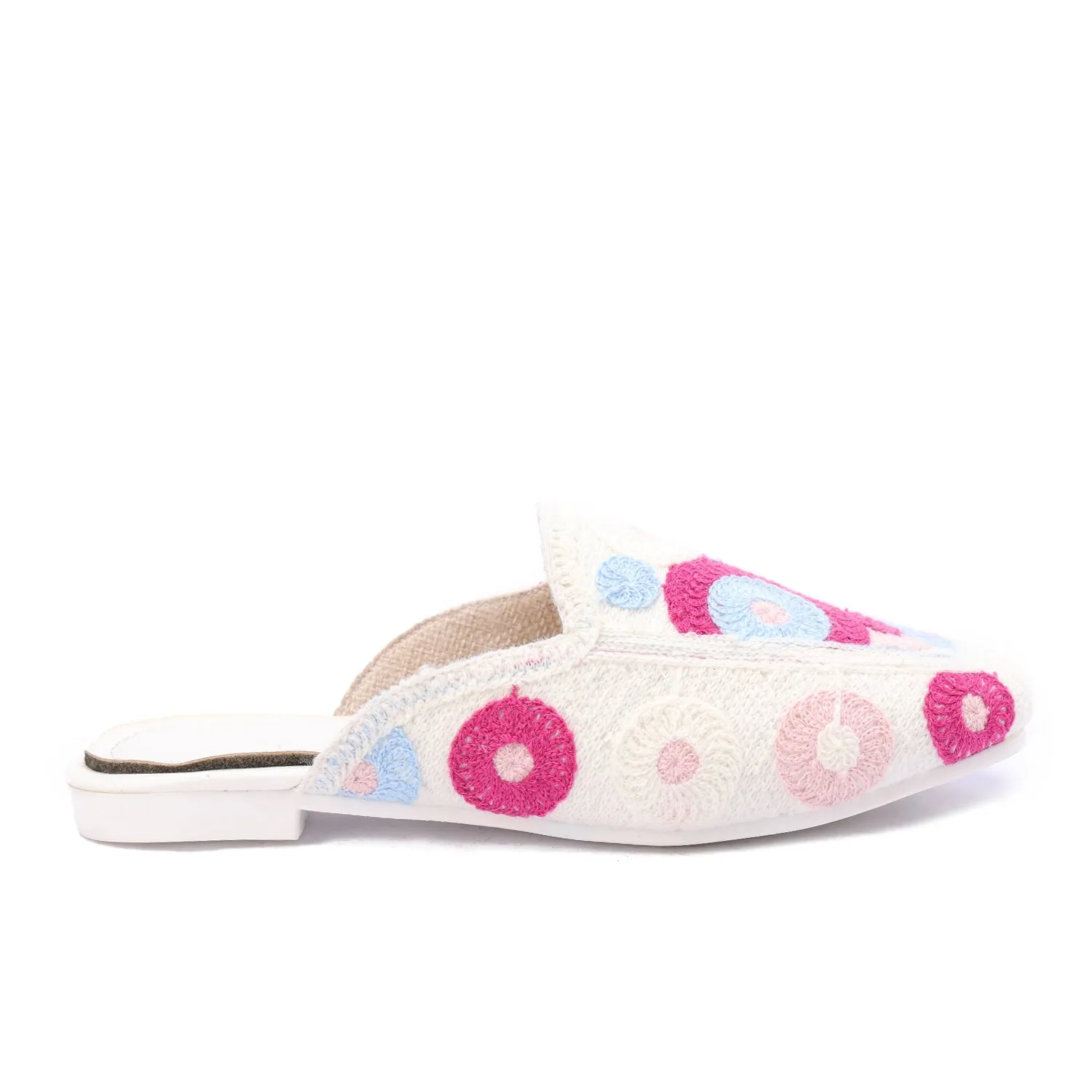 Embroidered Slip-On Mules-Pink