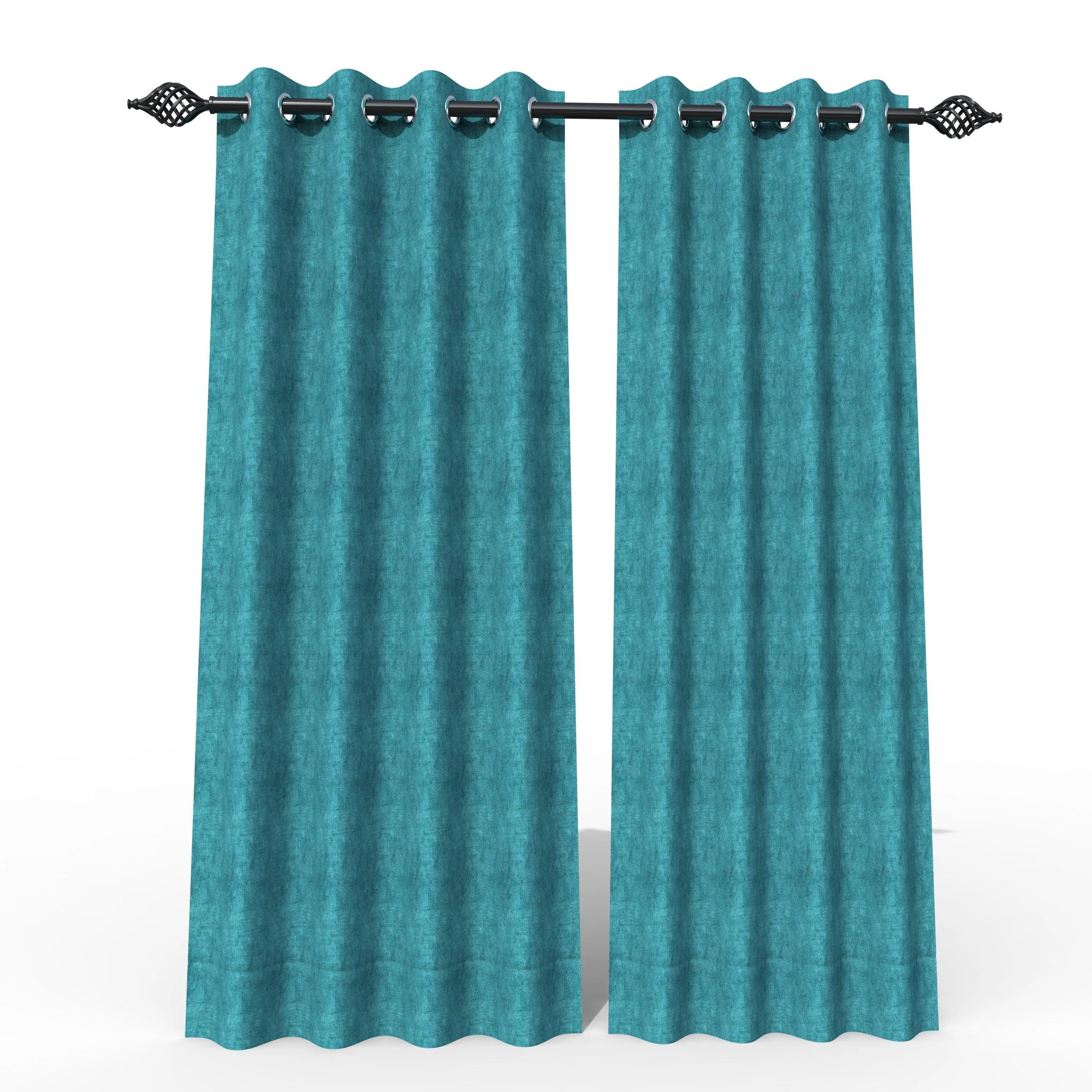 Fabrahome Light Filtering 10 Ft Rectangular Jute Fabric Curtain ( Blue )