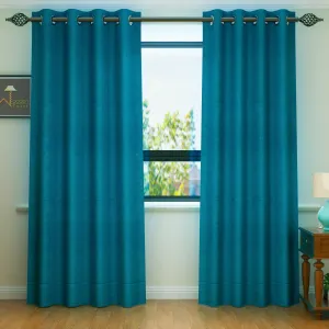 Fabrahome Light Filtering 10 Ft Rectangular Jute Fabric Curtain ( Blue )