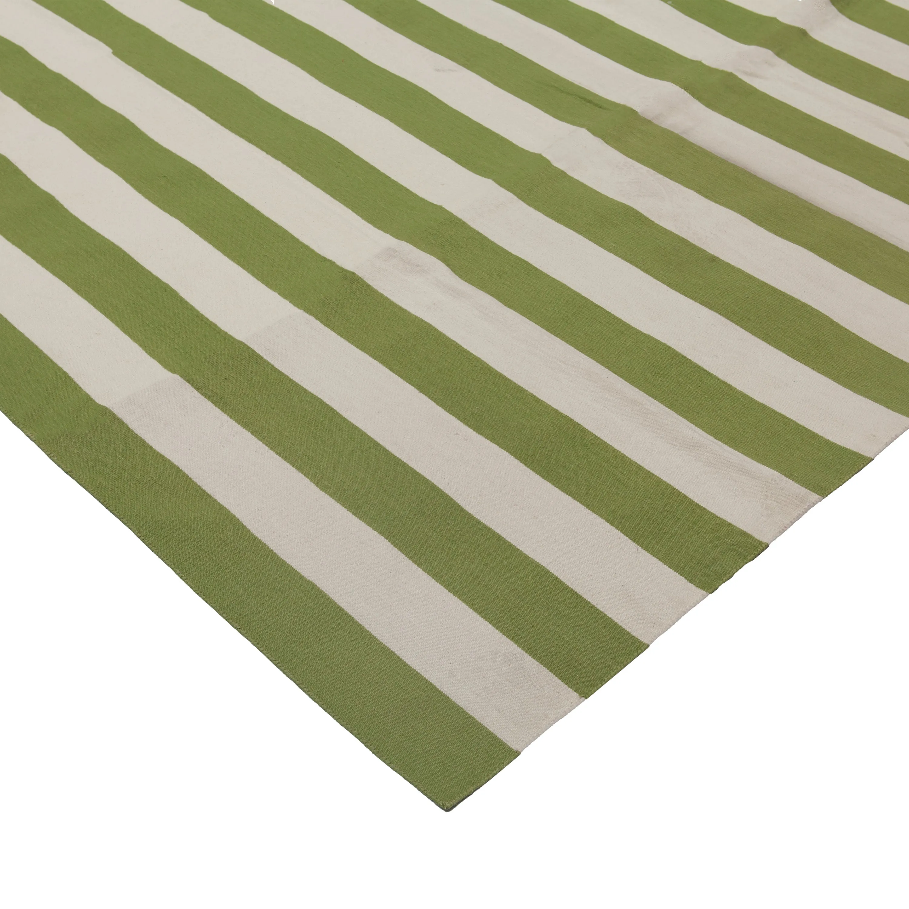 Green & White Dhurrie Cotton Rug - 10' x 14'11"