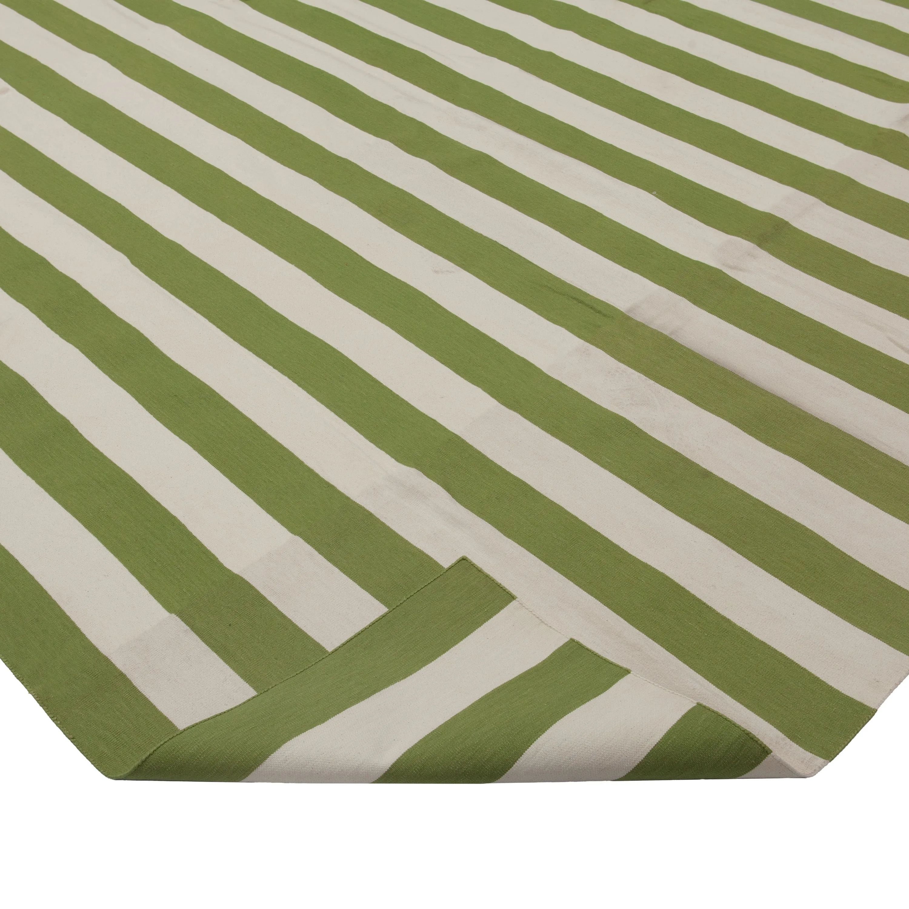 Green & White Dhurrie Cotton Rug - 10' x 14'11"