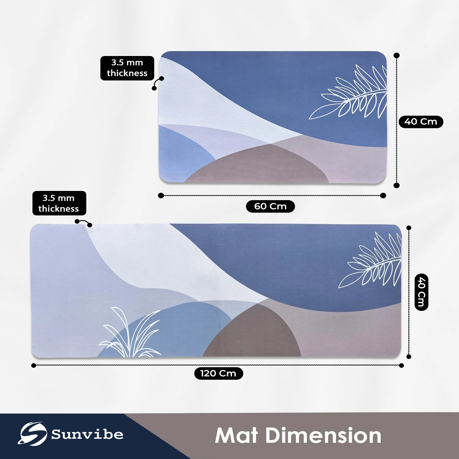 Kitchen Floor Mat 3.5mm (120x40cm & 40x60cm, Leaf Print-2 Pieces)
