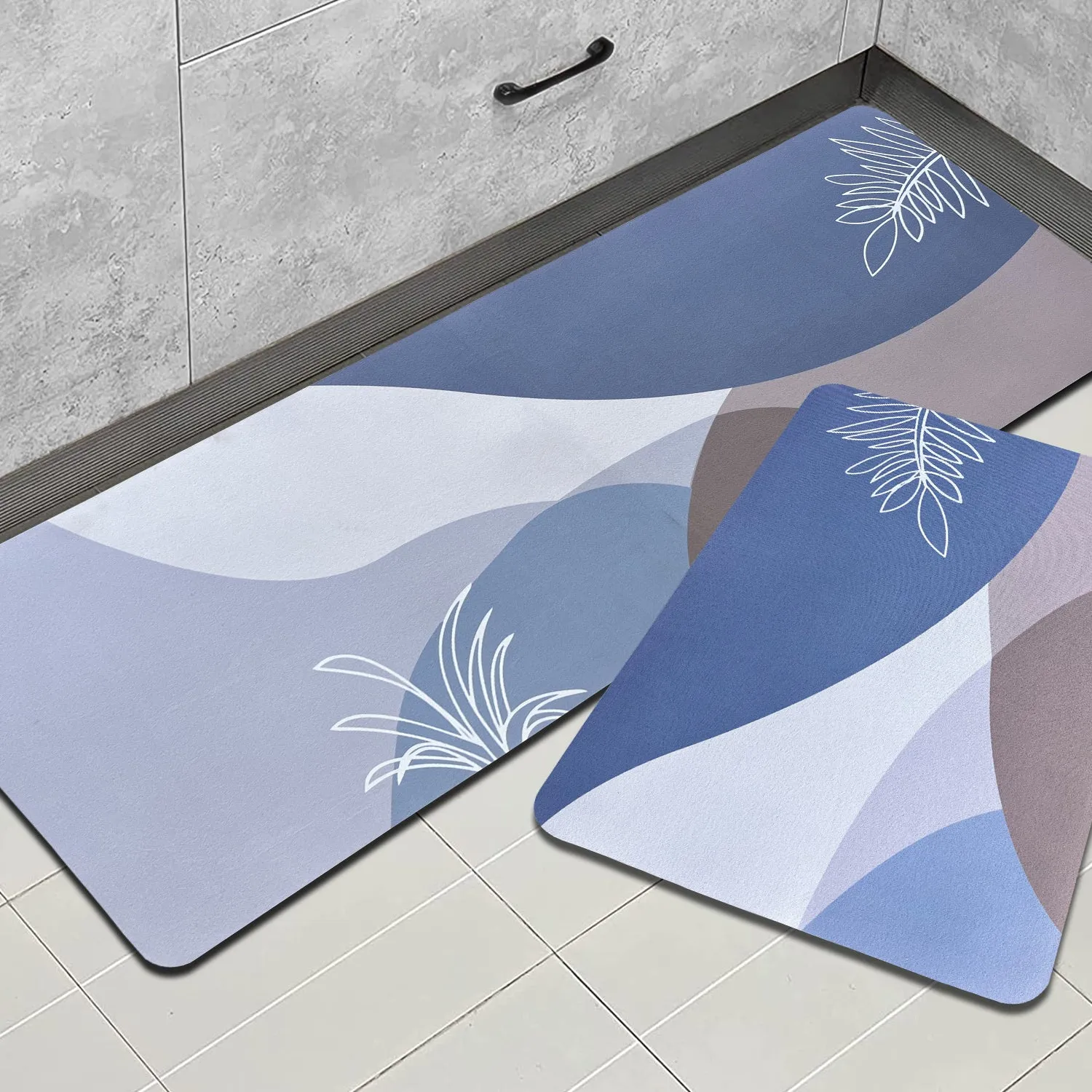 Kitchen Floor Mat 3.5mm (120x40cm & 40x60cm, Leaf Print-2 Pieces)