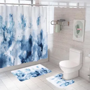 Kuber Industries Shower Curtain & Bathmat Set | Non-Slip Bath mats for Bathroom | Easy-Slide Curtains | Polyester Curtain or Bathmat for Bath Décor | XTL245-3T | 3 Pcs Set | Multicolor