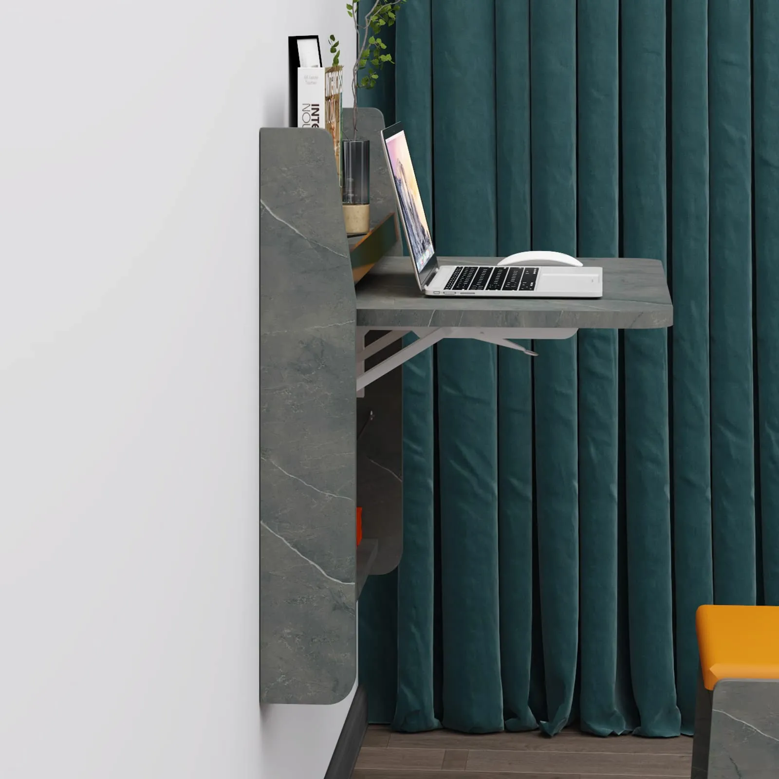 Plywood Floating Wall Desk with Folding Table & Storage Shelves